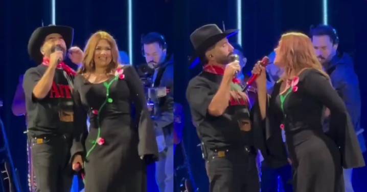 Alejandro Fernández le canta las mañanitas a Yuridia en pleno concierto en el Estadio GNP