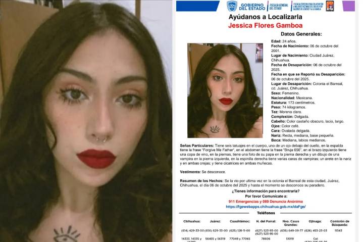 Buscan a Jessica Flores Gamboa, desaparecida en Juárez