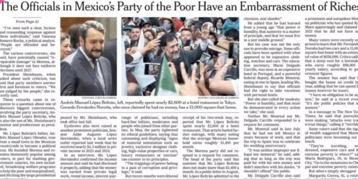 Morena, austeridad de dientes  para afuera; censura el NYT