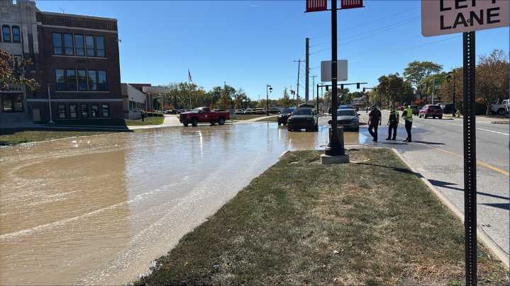 Water main break floods roadway near Rossford High School
