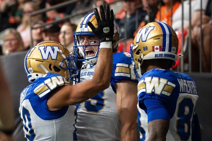 Up in the air: Blue Bombers' Demski last