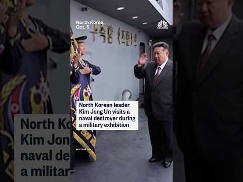 North Korean leader Kim Jong Un visits naval destroyer during a military exhibition