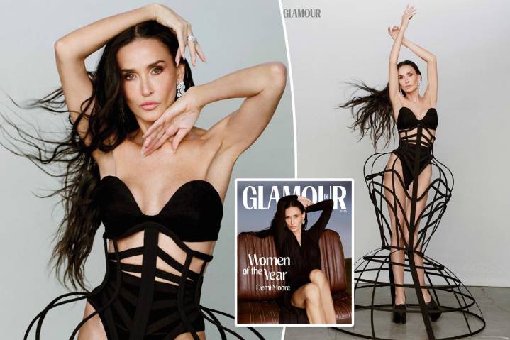 Demi Moore wears cage gown for Glamour Woman of the Year cover