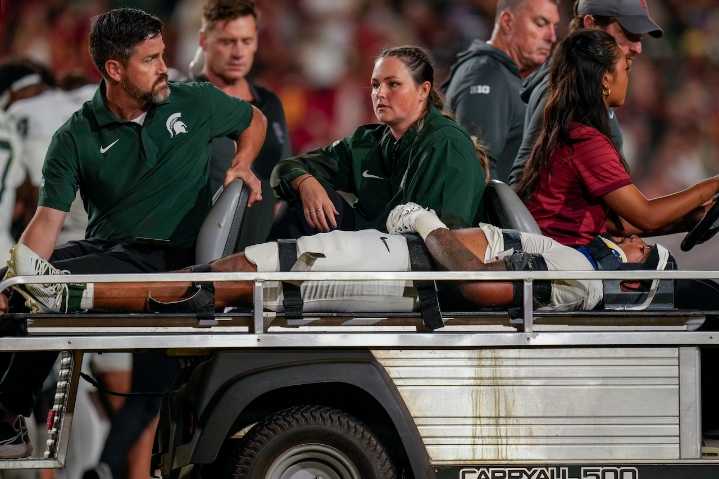 Michigan State LB was stretchered off field, now he’s back making tackles