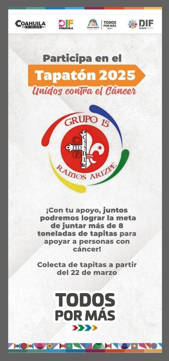 Scouts invitan en Ramos Arizpe a participar en el “Tapatón 2025” en apoyo a personas con cáncer