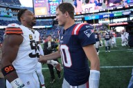 Drake Maye throws 3 TDs as Patriots overcome Myles Garrett's 5