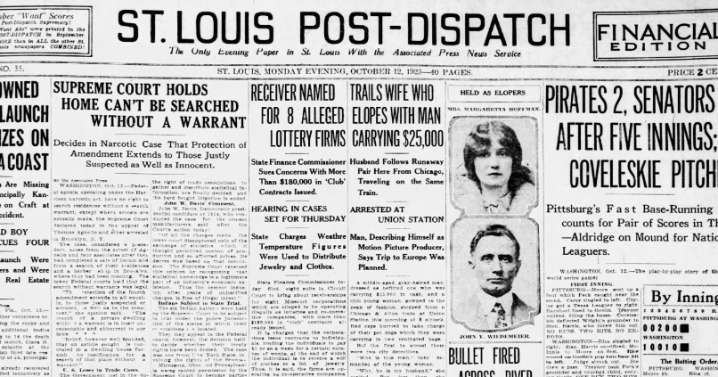 See the Oct. 12, 1925, front page: Supreme Court holds home can't be searched without warrant