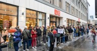 Glasgow shoppers queue for the grand opening of fashion brand Uniqlo