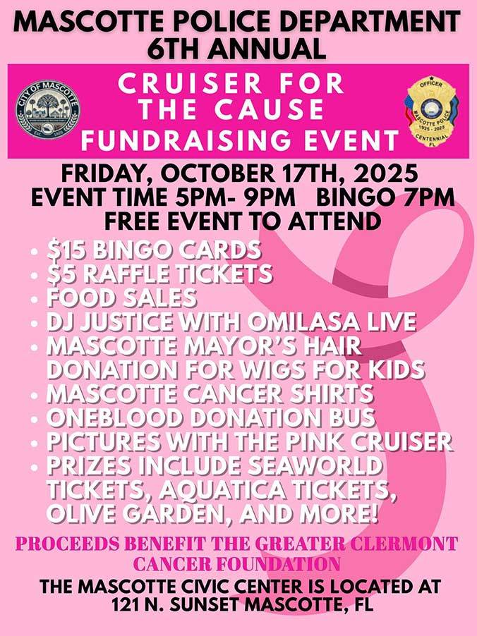 Mascotte Police Department Hosts “Cruiser for the Cause” Fundraiser Benefiting the Greater Clermont Cancer Foundation