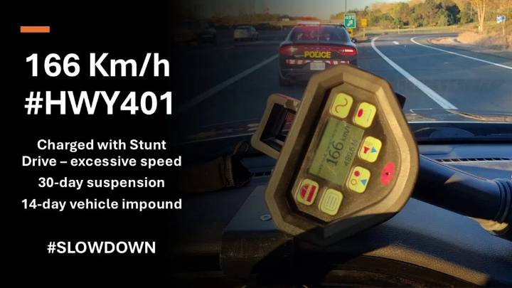 Quebec man stopped travelling 166 km/h on Highway 401 in Cramahe