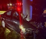 Driver seriously hurt after fiery crash into pole at Woburn rotary