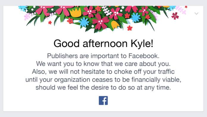 Facebook Sends Warm Reminder To Publishers That It Is In Complete Control Of Their Livelihood