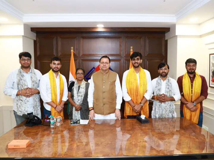 Uttarakhand CM Dhami meets DUSU President and JNUSU Joint Sec