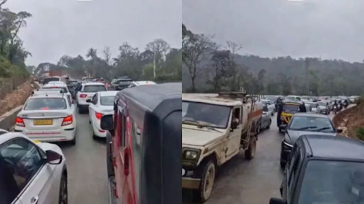 Holiday rush havoc: Massive traffic jam on Shiradi Ghat, exhausted police battle gridlock
