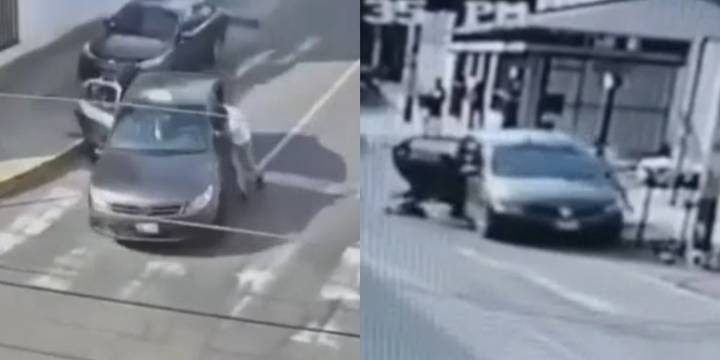 Taxista se cuelga de la puerta de su auto para evitar robo