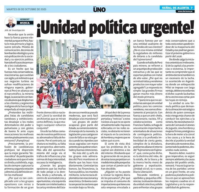 ¡Unidad política urgente!