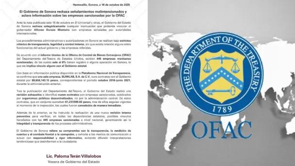 Sonora niega relación de Durazo con firmas señaladas por EU
