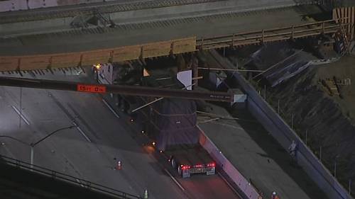 Semitruck crashes into overpass on 10 Freeway in Ontario; all eastbound lanes closed