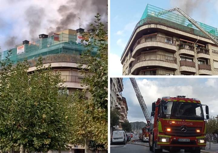 Un incendio en un tejado en obras obliga a desalojar un bloque de viviendas en Zumaia