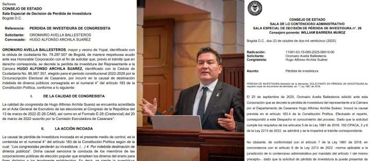 Consejo de Estado admite demanda de pérdida de investidura contra el Representante a la Cámara por Casanare, Hugo Archila