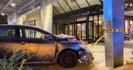 Car crashes into downtown bank