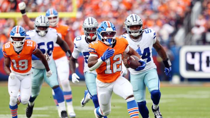RJ Harvey scores three TDs in Broncos' 44