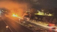 Fiery tractor-trailer crash stops traffic on I