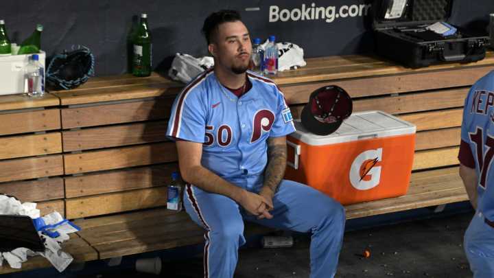 Phillies' Orion Kerkering reacts after season-ending error vs. Dodgers: 'Really f---