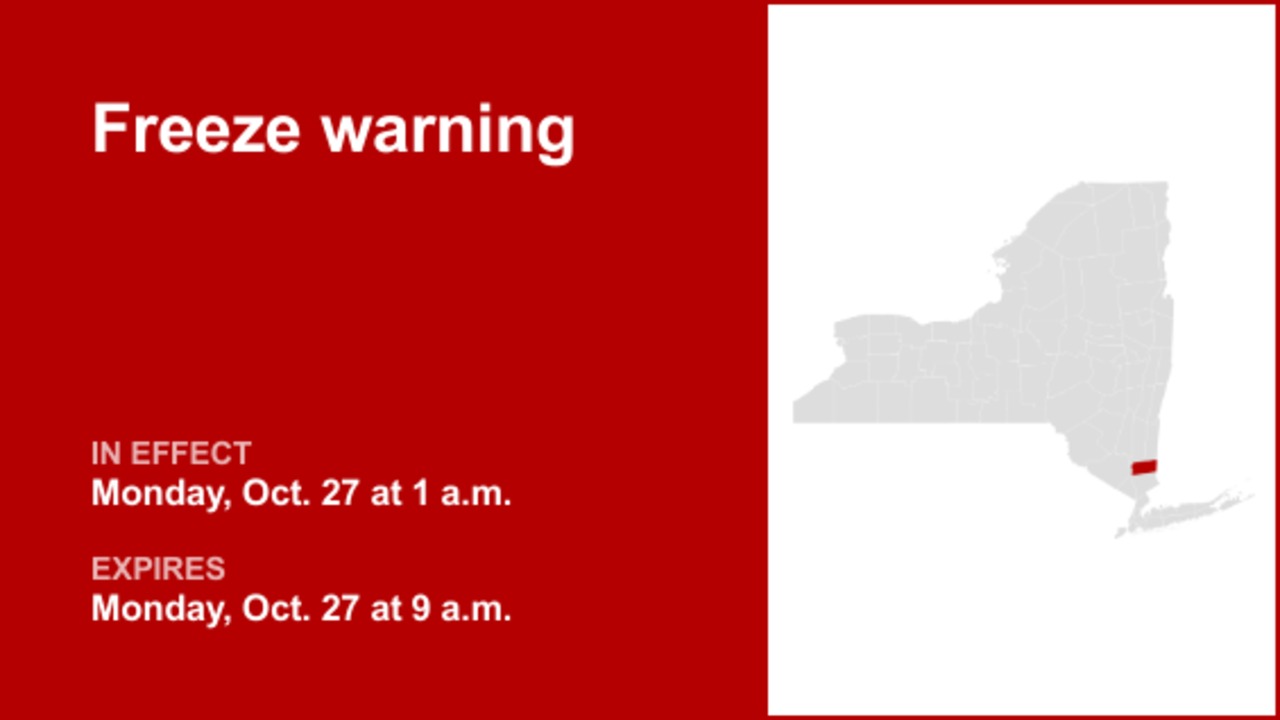 NY weather: Freeze warning issued for Putnam County for Monday