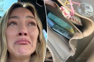 Hilary Duff sobs after spilling coffee all over her Balenciaga bag