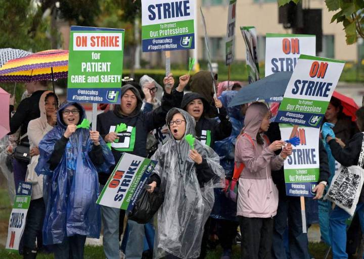 Thousands of nurses strike at Kaiser as rain pounds Southern California