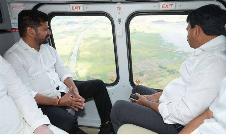 CM Revanth Reddy Conducts Aerial Survey of Flood-Hit Warangal, Nalgonda, and Khammam Districts