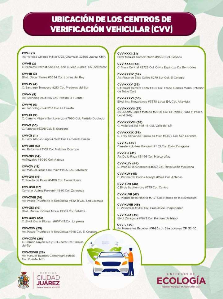 Anuncia Ecología cierre dominical del Centro de Verificación Vehicular #1