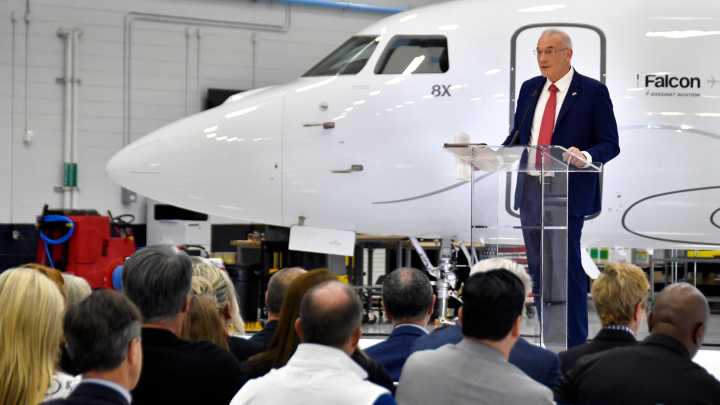 Dassault Falcon Jet CEO at opening of aircraft facility in Melbourne