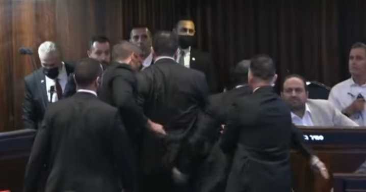 Chaos at Donald Trump address as shouting men rush at US President