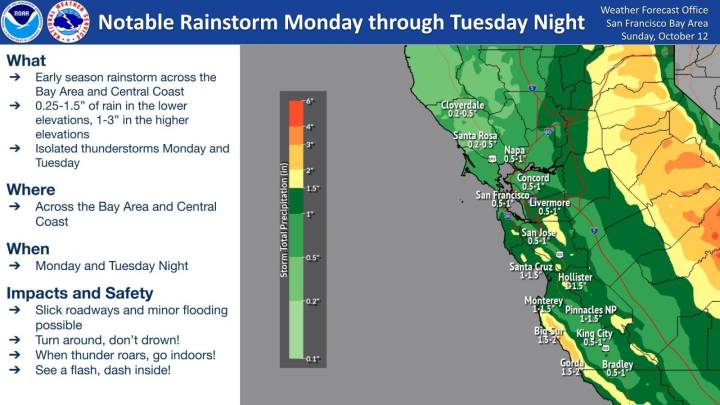 After sunny weekend, rain expected to hit Bay Area on Monday; ‘good chance’ of thunderstorms