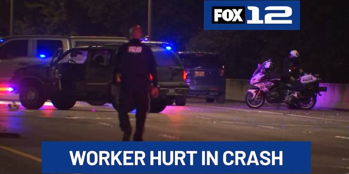 Road worker hurt after being hit by SUV on I-84 in NE Portland; driver arrested
