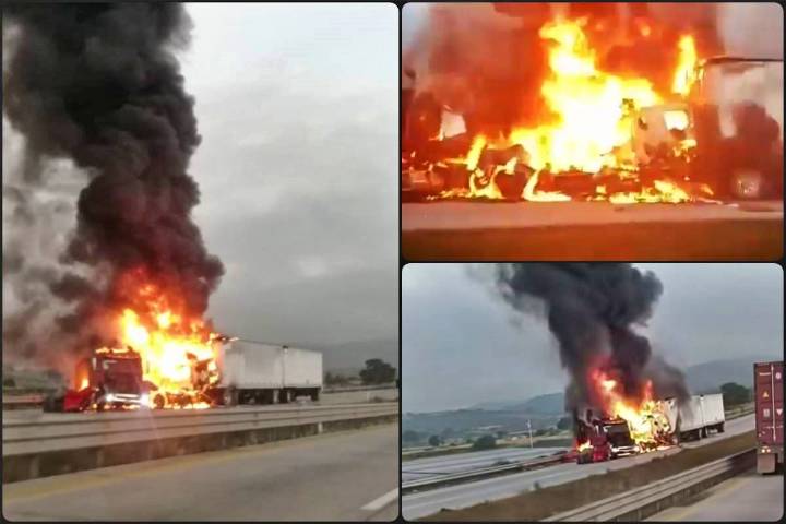 Impactan y se incendian tráilers en el Arco Norte, tramo Sahagún