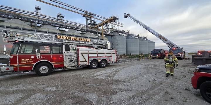 Crews respond to fire at AGT Foods grain conveyor in Minot