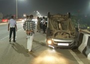 Two injured as car overturns on Bhubaneswar's Acharya Vihar overbridge