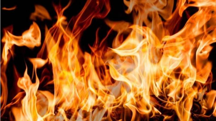 Private school bus caughts fire at Mailardevpally