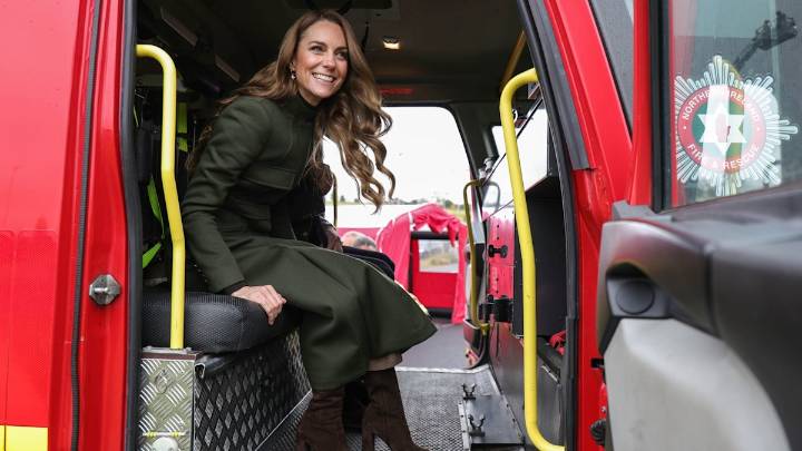 Kate Middleton jokes about driving with the 'sirens on' during fire service visit in Northern Ireland with Prince William