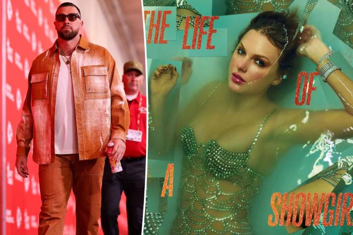 Travis Kelce wears orange to Chiefs vs. Commanders game, a 'Life of a Showgirl'