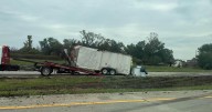 Trailer crashes near I