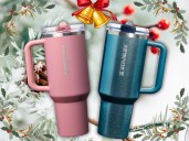 Stanley just dropped surprise pink & blue holiday tumblers - they’re sparkly, seasonal, and so giftable