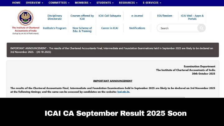 ICAI CA September Result 2025 To Be Announced On November 3; Here's How To Check
