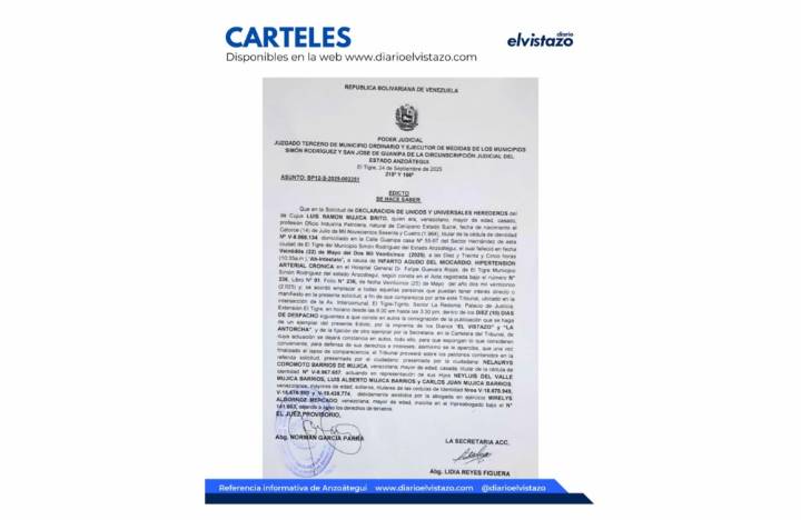Edicto Juzgado Tercero de los Municipios Simón Rodríguez y Guanipa en atención a la Solicitud de Declaración de Únicos y Universales Herederos de Luis Ramón Mujica Brito