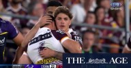 Beautiful moment Reece Walsh helps concussed Bent Hunt