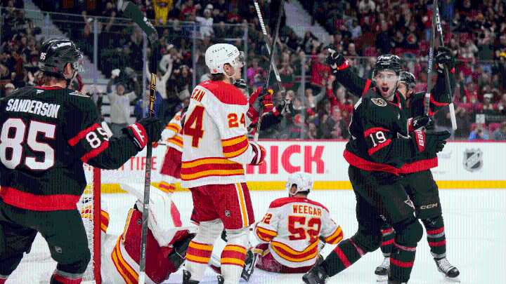 Sanderson ties game in 3rd period, Senators edge Flames in shootout