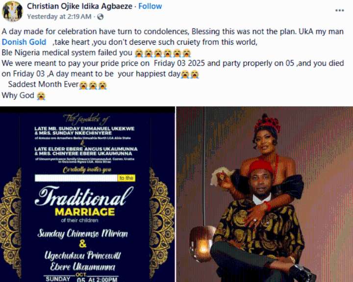 SAD|| Bride-to-be passes away hours to her wedding after complaining of chest pain